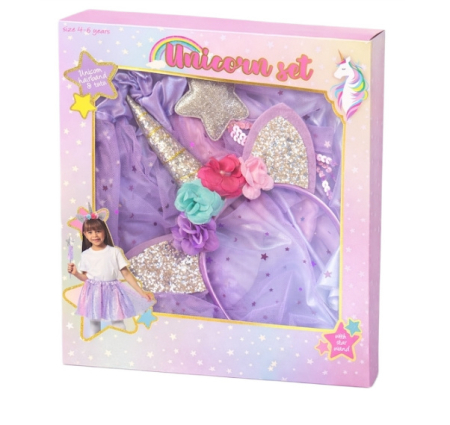 Articole pentru Petrecere  & Decoratiuni Party - Set Costum Unicorn pentru Fete 4-6 Ani – Rochiță și Accesorii Fantasy