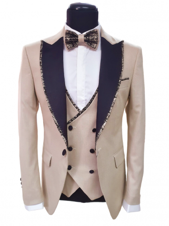 Ceremonie - Costum de ceremonie - Bej - Rever Ascutit Detasabil