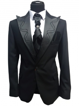 Barbati - Costum de ceremonie - Negru - Rever Ascutit