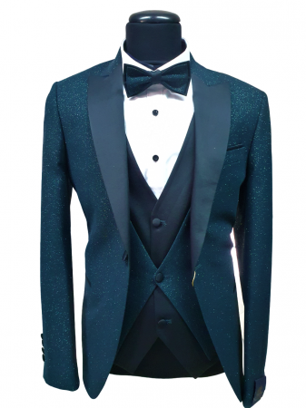 Barbati - Costum de ceremonie - Verde cu sclipici