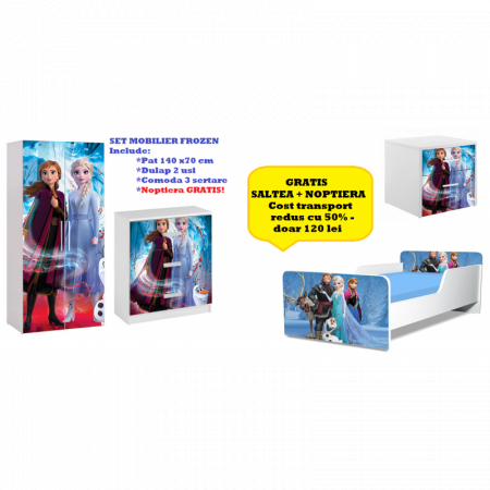 Mobilier - SET PROMO MODEL FROZEN, PAT 140X70, DULAP 2 USI, COMODA, NOPTIERA