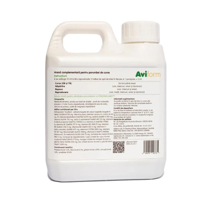 Supliment complet pentru porumbeii de competiție, Aviform Ultimate Max, 1000 ml [3]