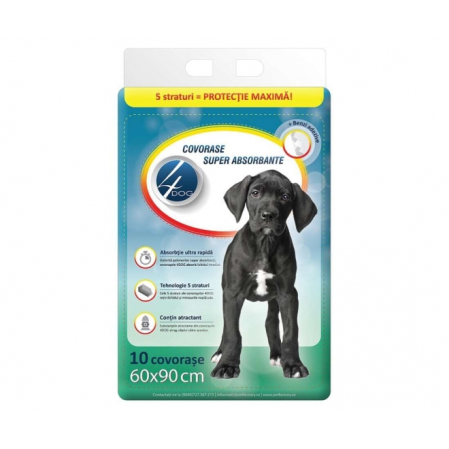 Caini - Covorase absorbante 4Dog, 60x90 cm, 10 buc