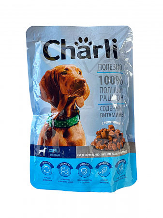 Hrana umeda pentru caini - Hrana Caine, Charlie, Plic cu Vitel, 24 buc x 100 gr