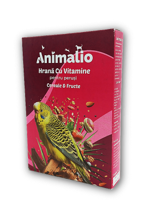 Pasari exotice - Hrana cu vitamine pentru perusi cu cereale si fructe,  Animalio, 400 g