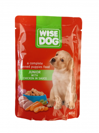 Hrana umeda pentru caini - Hrana Umeda Caini Junior, Wise cu Pui in Sos, 100 gr X 24 buc / set