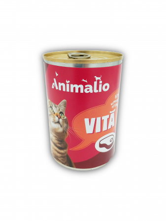Hrana umeda pentru pisici - Hrana umeda pentru pisici, cu vita, Animalio, 415 g x 24 buc/set