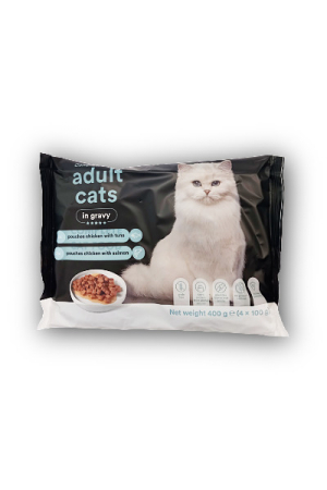 Pisici - Hrana umeda pentru pisici, in sos cu pui si somom/pui cu ton, 4x100g