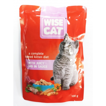 Hrana umeda pentru pisici - Hrana Pisica, Umeda, Carpathian Wise Cat, Plic cu miel in sos, 24x100 gr