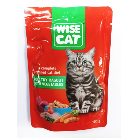 Hrana umeda pentru pisici - Hrana Pisica, Umeda, Carpathian Wise Cat, Plic cu pui si legume in sos, 24x100 gr