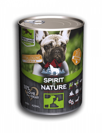 Caini - Hrana umeda premium pentru caini, cu miel si iepure, Spirit of Nature, 800 g