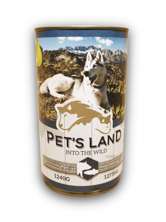Hrana umeda pentru caini - Hrana umeda premium pentru caini cu porc si peste, Pet's Land, 1240 g