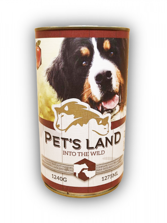 Hrana umeda pentru caini - Hrana umeda premium pentru caini cu vita si miel, Pet's Land, 1240 g