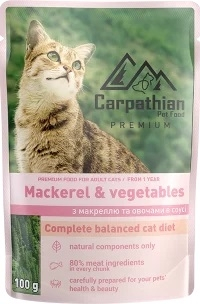 Hrana umeda pentru pisici - Hrana Premium Pisica, Umeda, Carpathian cu Macrou si Legume, 24x100 gr