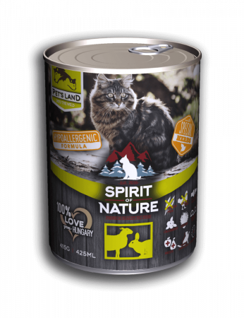 Hrana umeda pentru pisici - Hrana umeda premiun pisici, cu miel si iepure, Spirit of Nature, 415 g