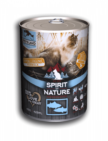 Hrana umeda pentru pisici - Hrana umeda premiun pisici, cu somon si peste, Spirit of Nature, 415 g