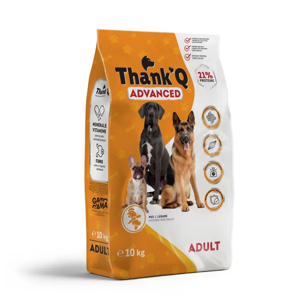 Hrana uscata pentru caini - Hrana uscata caini adulti cu pui si legume, ThankQ Advanced, 10 Kg