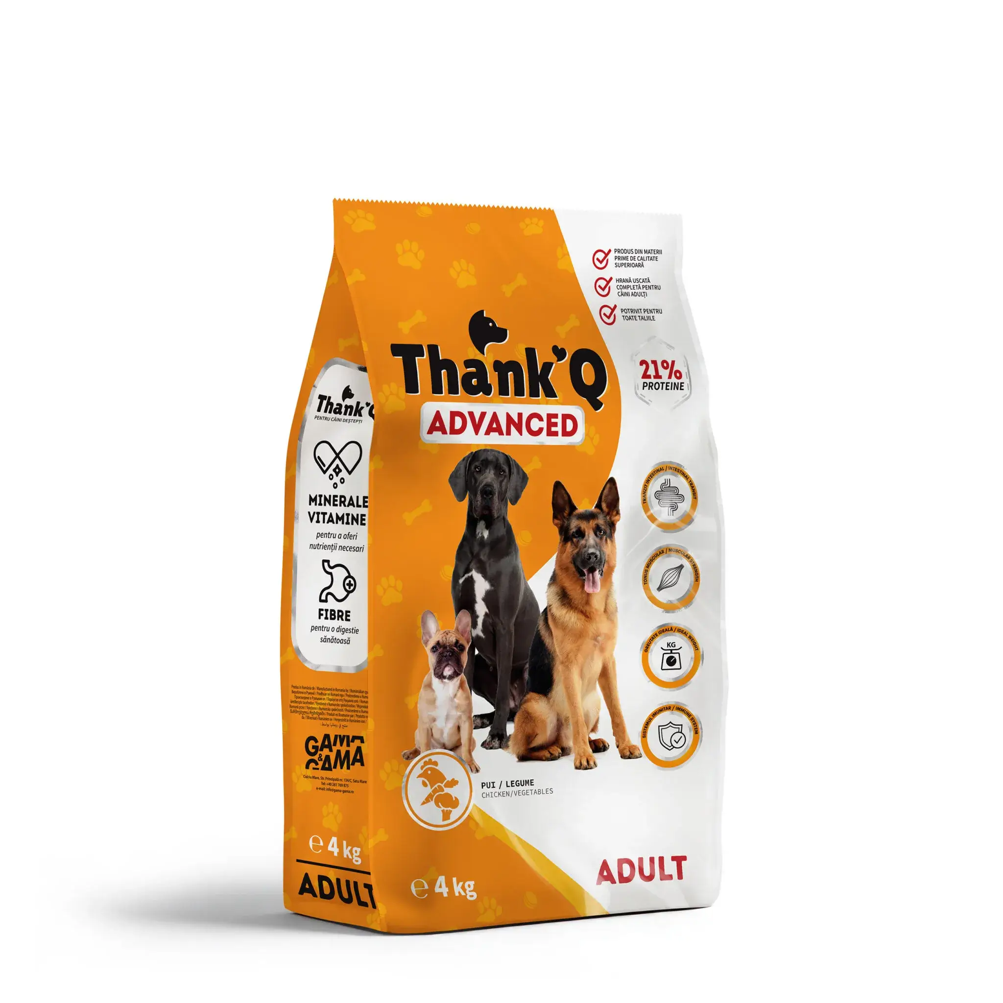 Hrana uscata pentru caini - Hrana uscata caini adulti cu pui si legume, ThankQ Advanced, 4 Kg