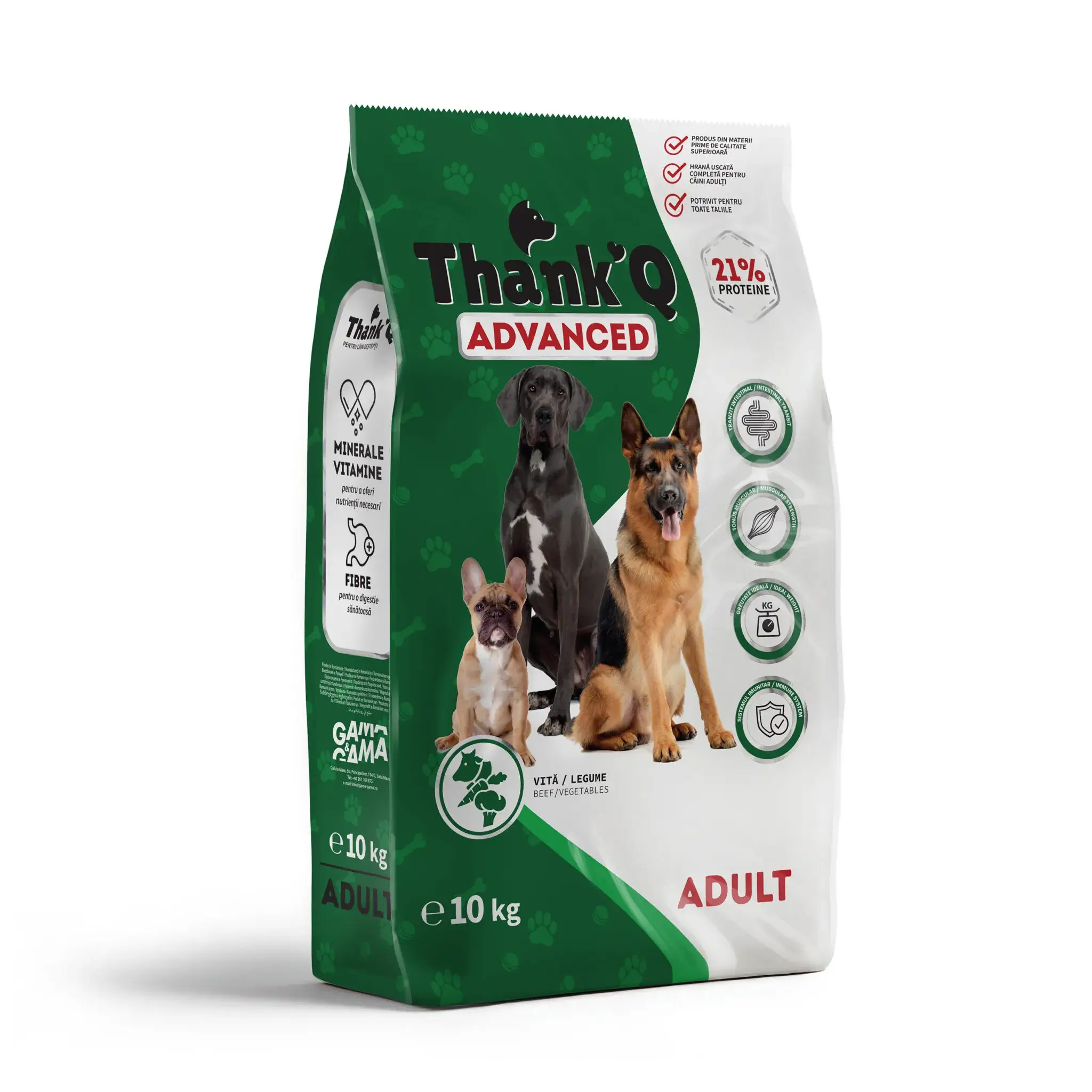 Hrana uscata pentru caini - Hrana uscata caini adulti cu vita si legume, ThankQ Advanced, 10 Kg