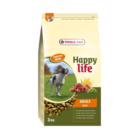 Hrana uscata pentru caini - Hrana uscata caini Happy Life Adult, vita si beta caroten, proteina 25%, Versele Laga, 3 kg