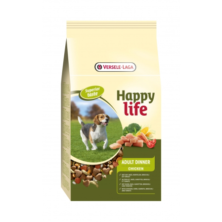 Hrana uscata pentru caini - Hrana uscata caini Happy Life Chicken Dinner, cu pui si legume, proteina 24%, Versele Laga, 15 kg