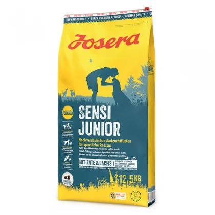 Caini - Hrana uscata caini juniori cu rata si somon, Josera Sensi Junior, 12.5 kg