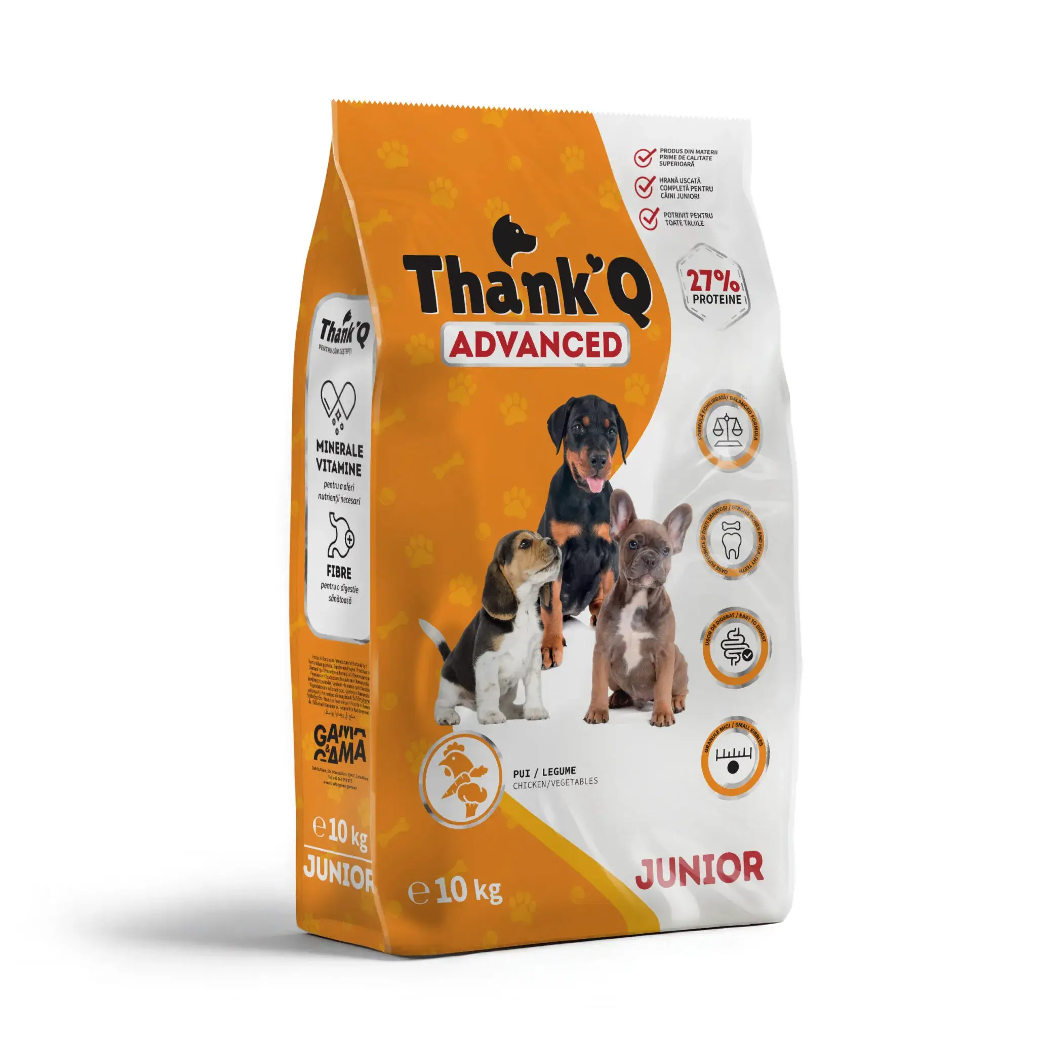 Hrana uscata pentru caini - Hrana uscata caini juniori talie mica cu pui si legume, ThankQ Advanced, 10 Kg