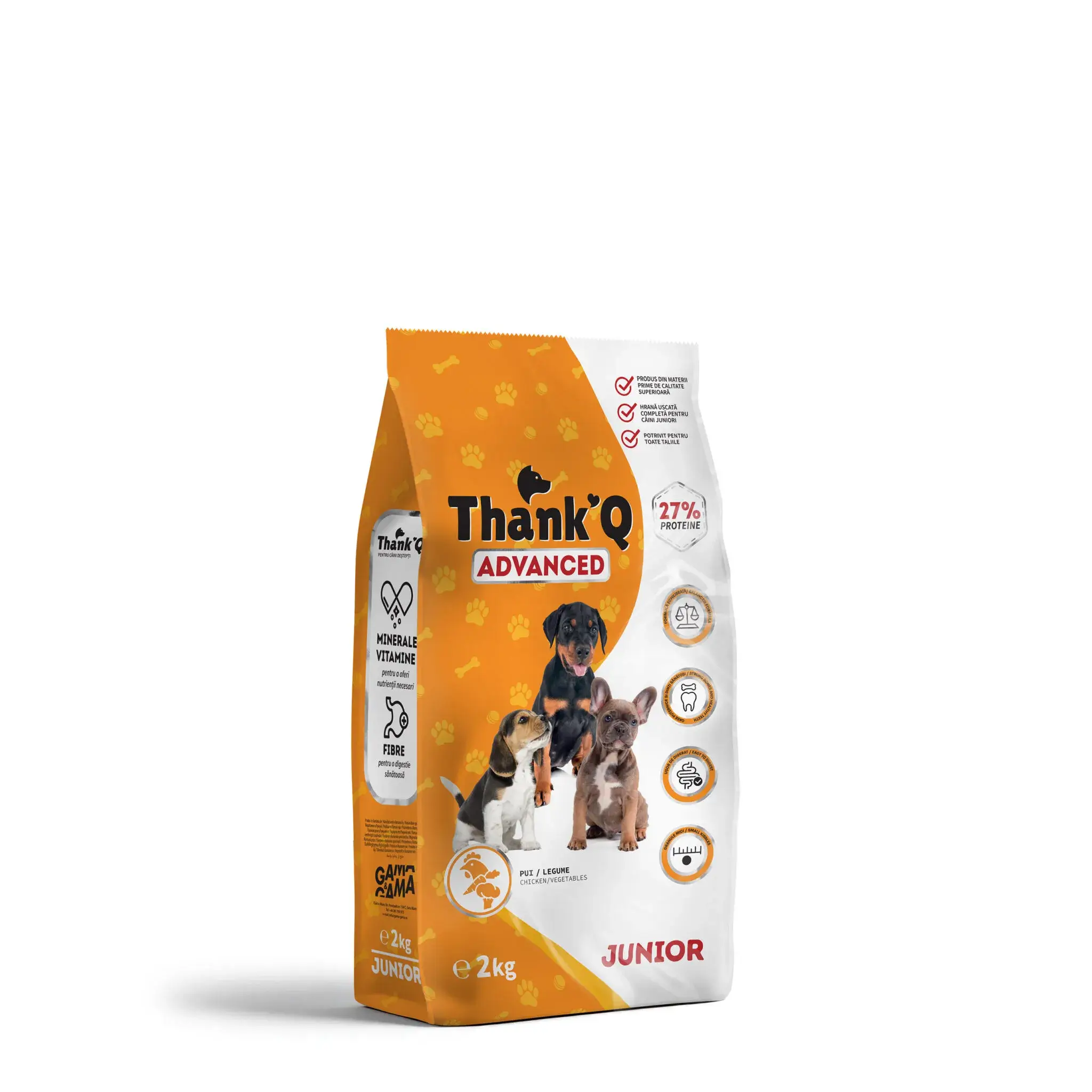Hrana uscata pentru caini - Hrana uscata caini juniori talie mica cu pui si legume, ThankQ Advanced, 2 Kg