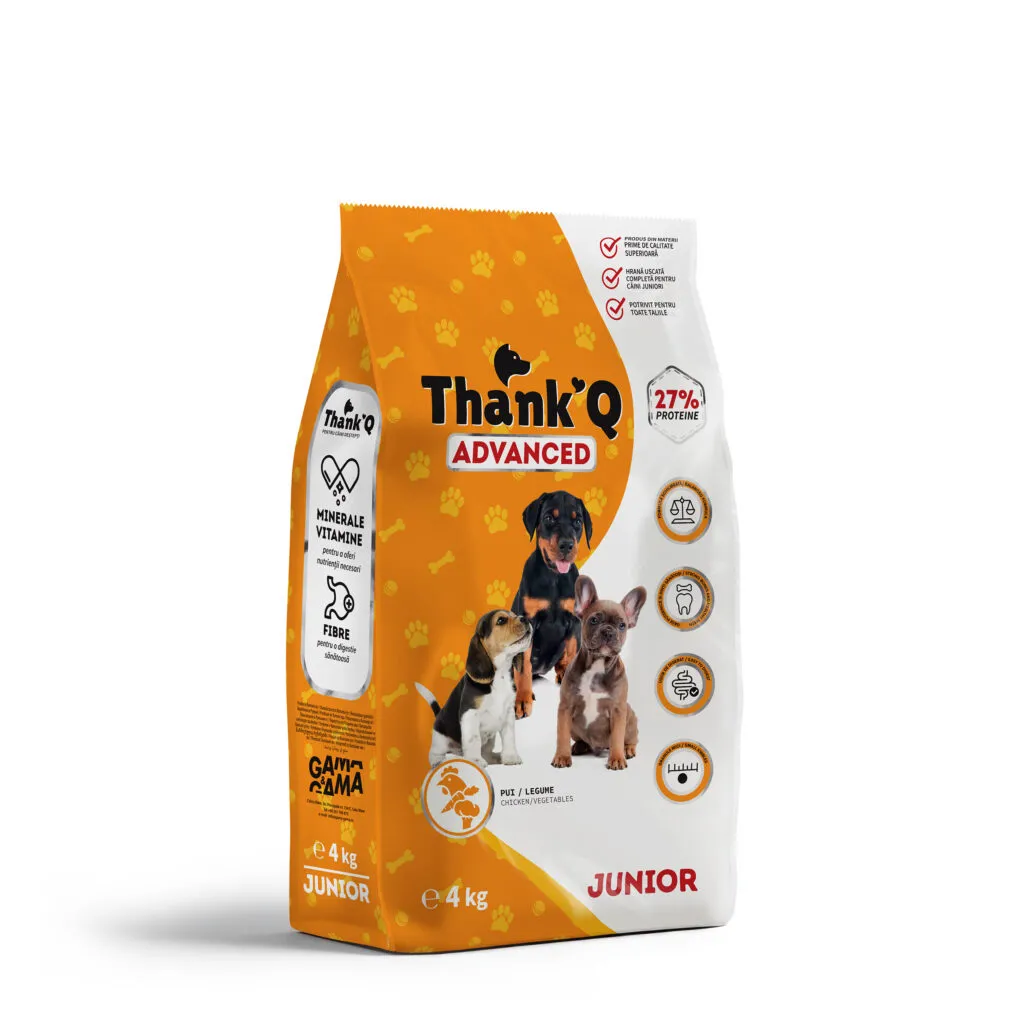 Hrana uscata pentru caini - Hrana uscata caini juniori talie mica cu pui si legume, ThankQ Advanced, 4 Kg
