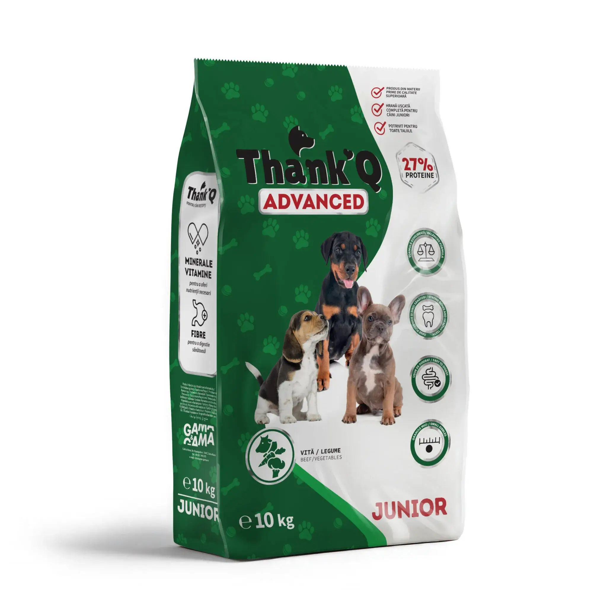 Hrana uscata pentru caini - Hrana uscata caini juniori talie mica cu vita si legume, ThankQ Advanced, 10 Kg