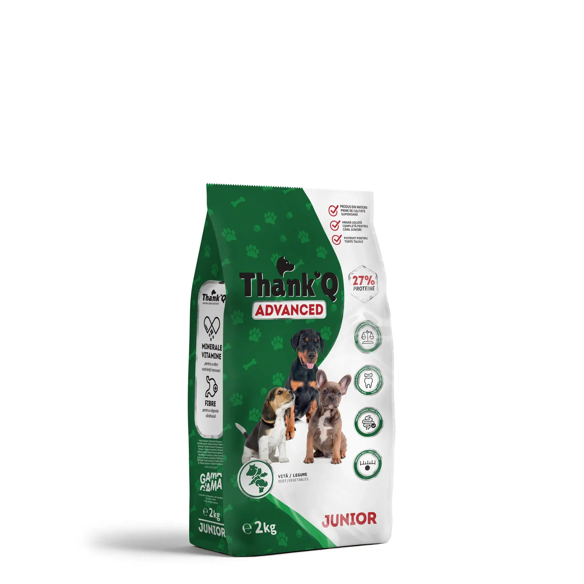 Hrana uscata pentru caini - Hrana uscata caini juniori talie mica cu vita si legume, ThankQ Advanced, 2 Kg