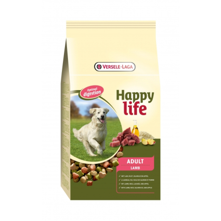 Hrana uscata pentru caini - Hrana Caini pentru digestie optima cu miel si ulei de somon, proteina 25%, Happy Life Adult, 15 kg