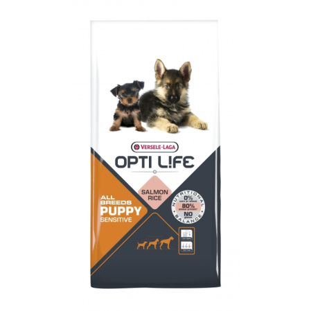 Hrana uscata pentru caini - Hrana Catelusi cu probleme digestive, Opti Life Puppy Sensitive, cu somon si orez, 12,5 kg