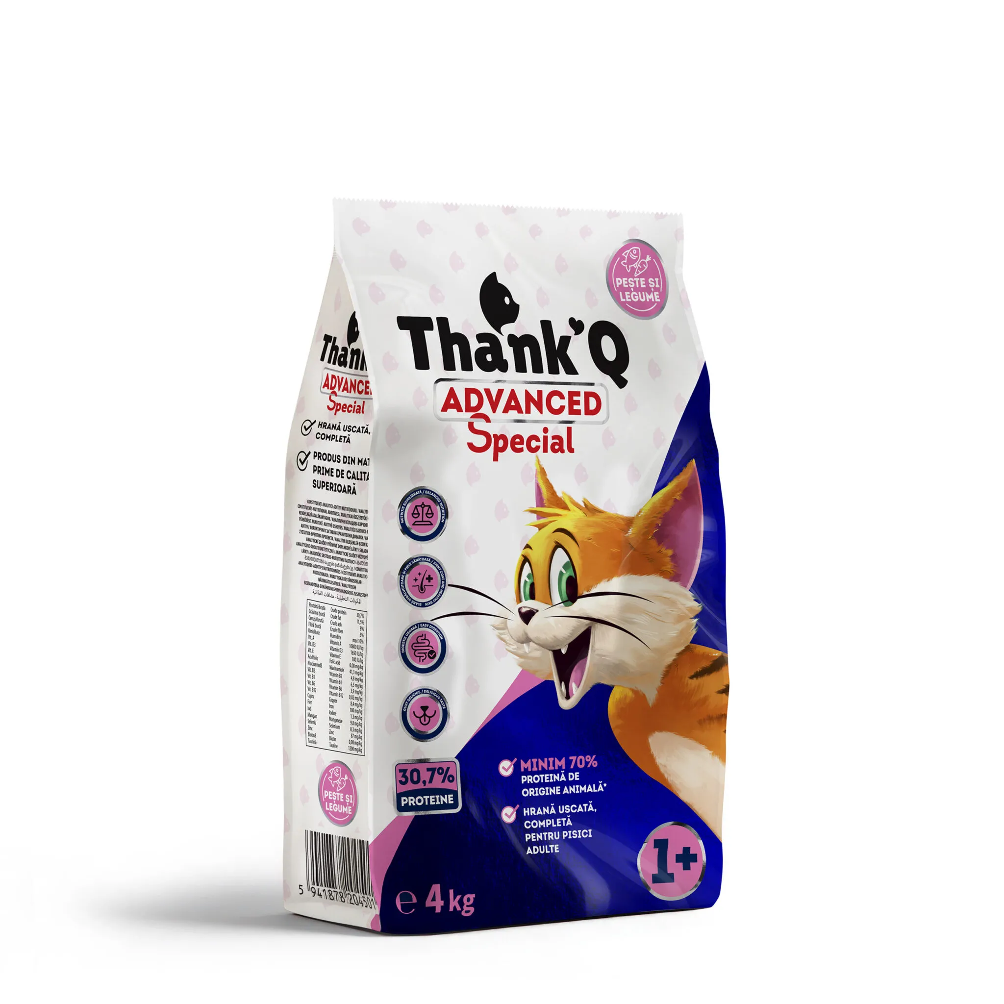Hrana uscata pentru pisici - Hrana uscata cu peste si legume, pentru pisici adulte, Thankq Advance Special, 4 kg