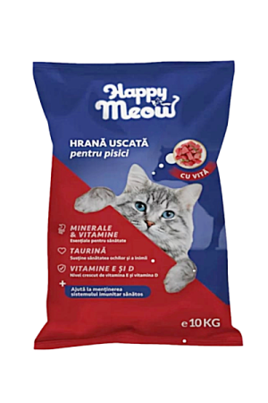 Pisici - Hrana uscata pentru pisici, cu vita, Happy Meow, 10 kg