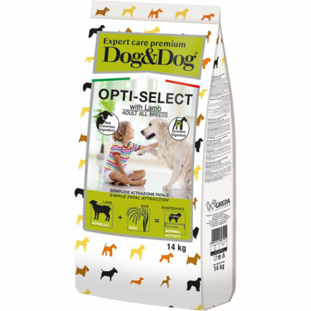 Hrana uscata pentru caini - Hrana uscata premium pentru caini cu miel si orez, Dog&Dog Expert Premium, 14 kg