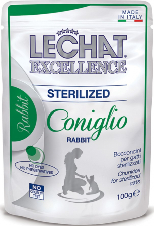 Pisici - Lechat Excellence Pisici sterile cu iepure, 100g x 22 + 2 gratuite
