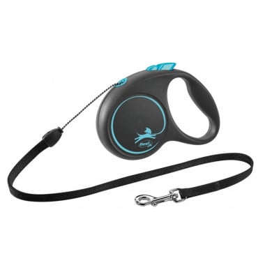 Accesorii pentru caini - Lesa Retractabila, Cord Flexi, Black Design, S 5 M/12 Kg, Blue