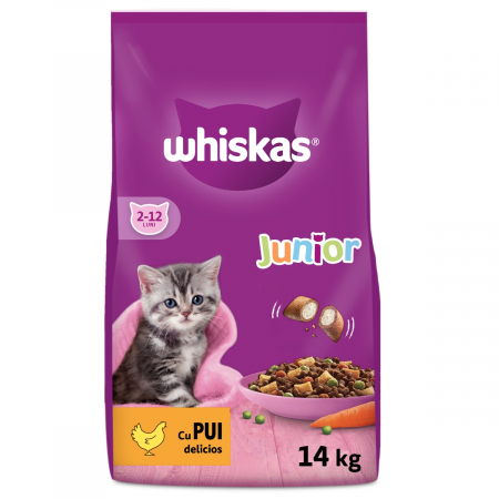 Pisici - Whiskas Junior 14 kg, hrana uscata pisoi sub 1 an, cu gust de pui
