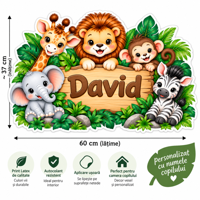 Sticker de perete personalizat cu nume Safari  60 cm [2]