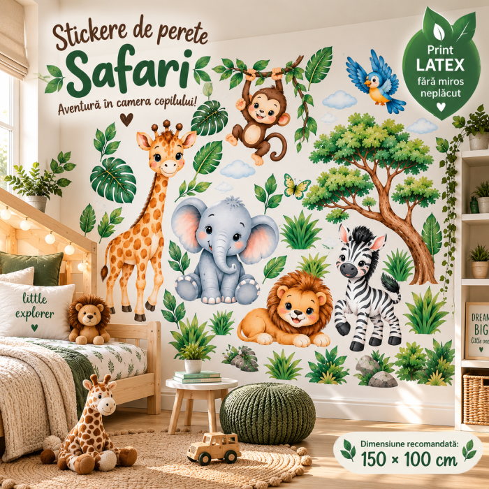 Stickere de perete copii Safari cu animale – 150×100 cm – Print Latex [2]