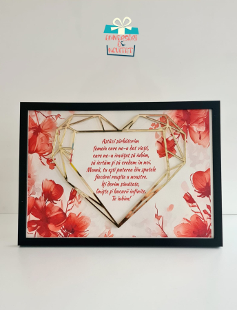 Trofee plexiglas - Tablou cu mesaj si inima pentru mama