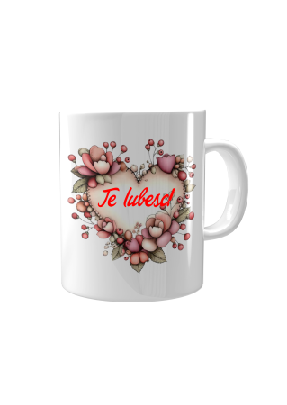 Căni personalizate de Valentine’s Day - Cana inima din flori si mesaj