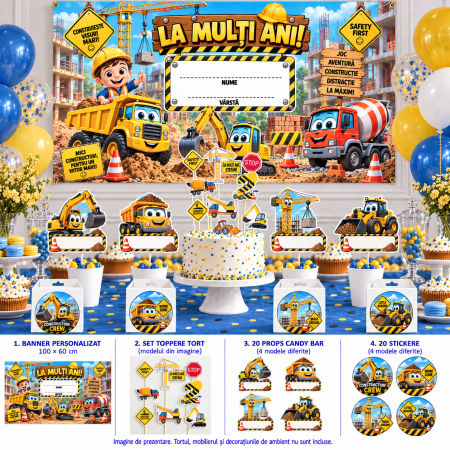 Pachete petrecere - Pachet petrecere personalizat Camioane constructii macara