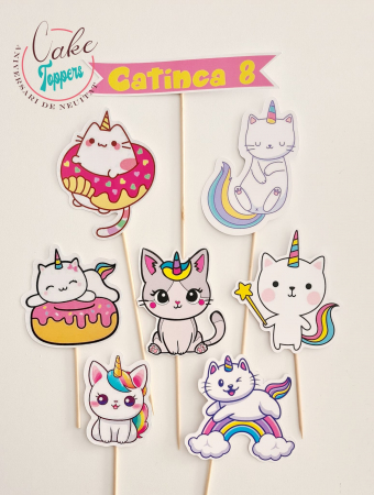 Toppere carton personalizabile - Set toppere Pisicute unicorn