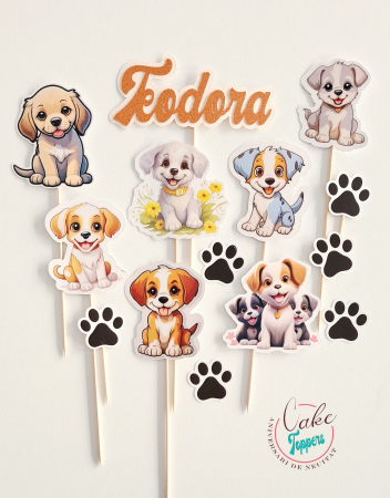 Toppere carton personalizabile - Set toppere Catelusi simpatici