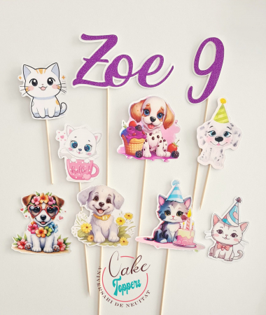 Toppere carton personalizabile - Set toppere catelusi si pisicute