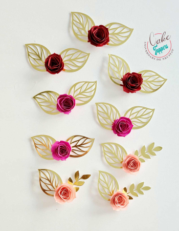 Toppere 3D personalizate pentru tort - Pachet 5 Flori colorate