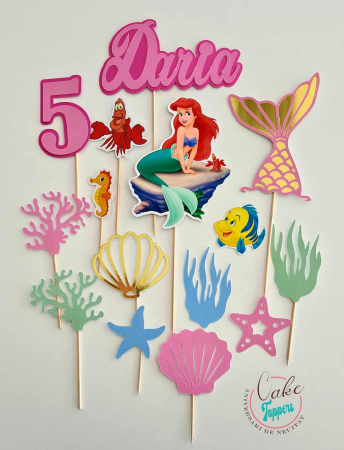 Toppere 3D personalizate pentru tort - Decor Ariel personalizat premium