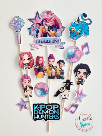 Toppere Tort - Set toppere KPop Demon Hunters cu ribbon